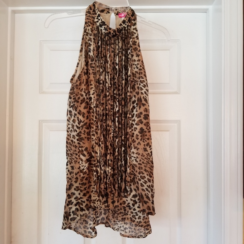 Leopard Print Fringe Blouse